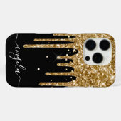 Gouden Glitterdruppels Zwarte Glam Handtekening Case-Mate iPhone Case (Achterkant (horizontaal))