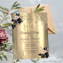 Gouden Glitterdruppels Zwarte Rozen 80ste Verjaard