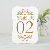 Gouden glittereffect trouwtafel nummerkaart (02) kaart (Staand voorkant)
