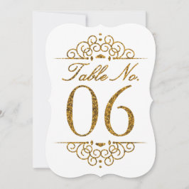 Gouden glittereffect trouwtafel nummerkaart (06) kaart