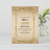 Gouden Glittereffect Verjaardagsfeest Uitnodiging (Staand voorkant)