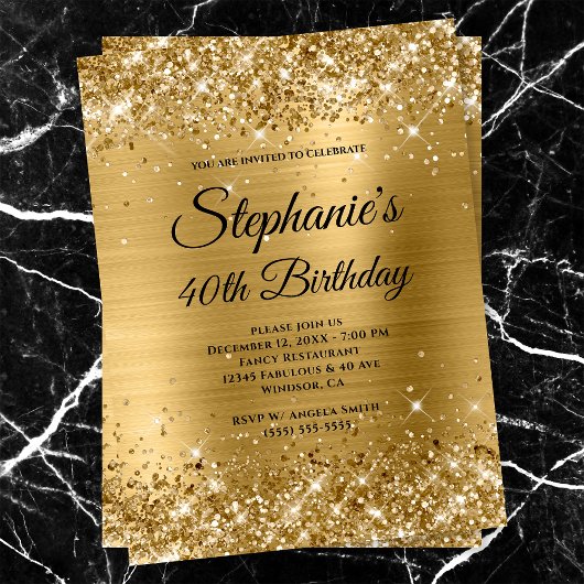 Gouden Glitterende Folie Fancy Monogram 40e Verjaa Kaart