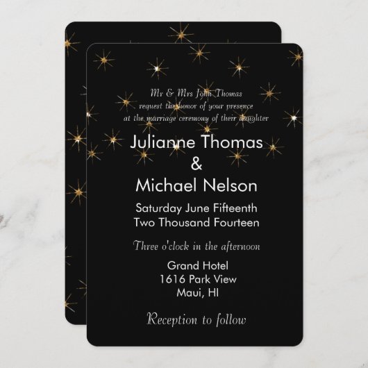 Gouden Glitterende Sterren Bruiloft Kaart (Voorkant / Achterkant)