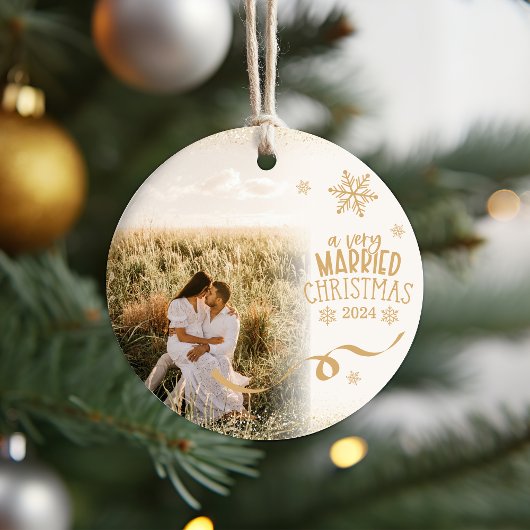 Gouden glitterfoto Een zeer getrouwde kerst Keramisch Ornament