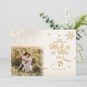 Gouden glitterfoto eerste kerst als meneer en mevr feestdagenkaart (Staand voorkant)