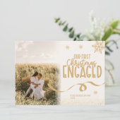 Gouden glitterfoto eerste kerst verloofd feestdagenkaart (Staand voorkant)