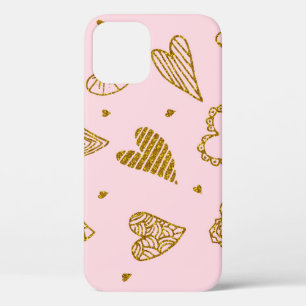 Gouden glitterharten: roze achtergrondpatroon Case-Mate iPhone case
