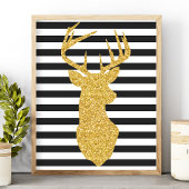 Gouden Glitterhert Zwart & Wit Gestreepte Poster