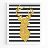 Gouden Glitterhert Zwart & Wit Gestreepte Poster