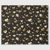 Gouden glitterig hartenpatroon cadeaupapier (Vlak)
