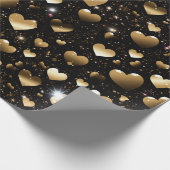 Gouden glitterig hartenpatroon cadeaupapier (Hoek)