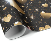 Gouden glitterig hartenpatroon cadeaupapier (Rol Hoek)