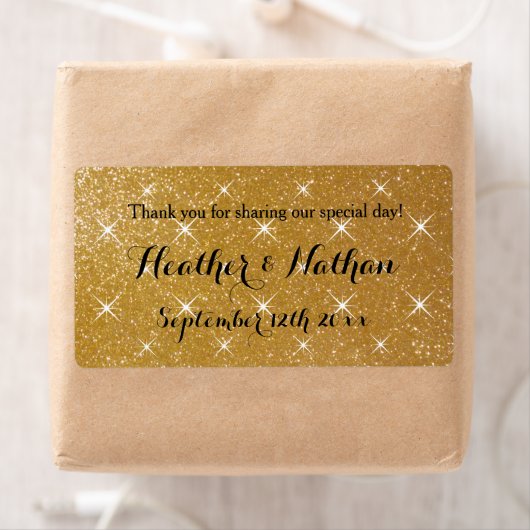 Gouden glitterij bruiloft wijn of waterfles etiket (Insitu)
