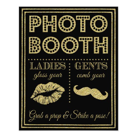 gouden glitterij en zwarte foto's trouwbord foto afdruk (Voorkant)