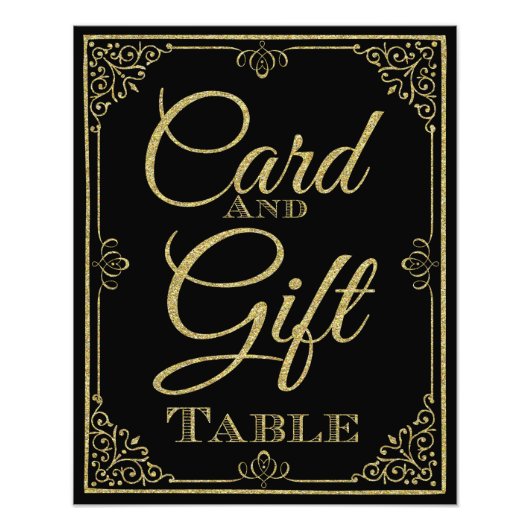 gouden glitterij en zwarte kaart en cadeautrouwbor foto afdruk (Voorkant)