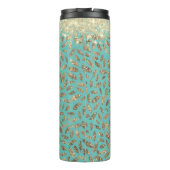 Gouden Glitterij Veren Monogram op Turquoise Thermosbeker (Achterkant)