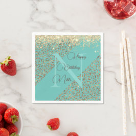 Gouden Glitterij Veren Monogram Verjaardag Servet