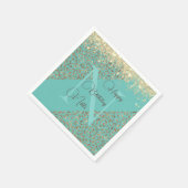 Gouden Glitterij Veren Monogram Verjaardag Servet (Hoek)