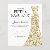 Gouden Glitterjurk 50e Verjaardag Budget Uitnodigi (Voorkant)