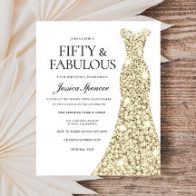 Gouden Glitterjurk 50e Verjaardag Budget Uitnodigi