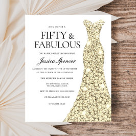 Gouden Glitterjurk 50e Verjaardag Budget Uitnodigi
