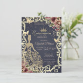 Gouden Glitterjurk, Frame Vlinder Bloem Kaart (Staand voorkant)