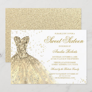 Gouden Glitterjurk Sweet 16 Verjaardag Kaart