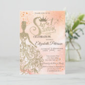 Gouden glitterjurk, Tiara, Waterverf OrangeSweet 1 Kaart (Staand voorkant)