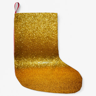 Gouden glitterlichten, vintage kersttextuur. kleine kerstsok