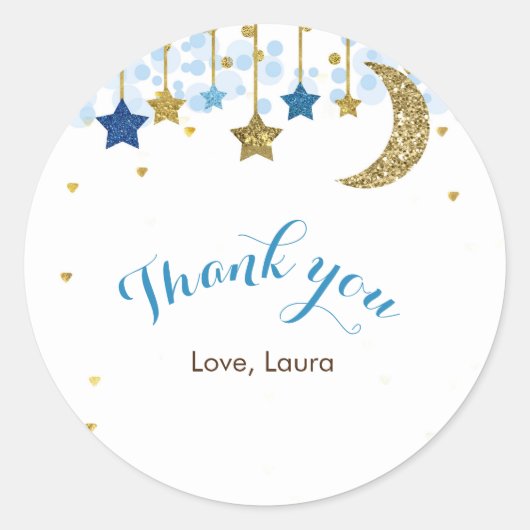Gouden glittermaan Modern Dank u Stickers. Ronde Sticker (Voorkant)