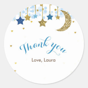 Gouden glittermaan Modern Dank u Stickers. Ronde Sticker