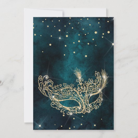 gouden glittermaskerade masker blauwgroen groen Sw Kaart (Achterkant)