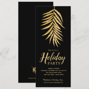Gouden glitterpalm op zwarte kerstfeest uitnodigin