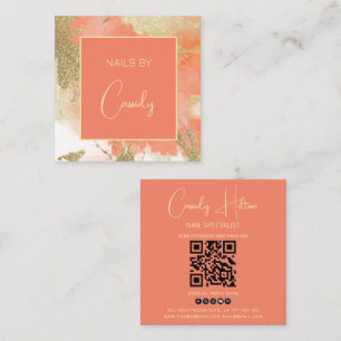 Gouden glitterpastel waterverf wash QRcode Vierkante Visitekaartje