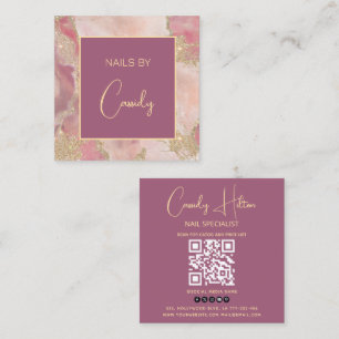 Gouden glitterpastel waterverf wash QRcode Vierkante Visitekaartje