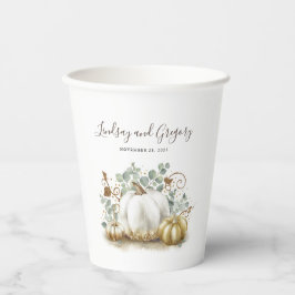 Gouden glitterpompoenen elegante herfstviering papieren bekers