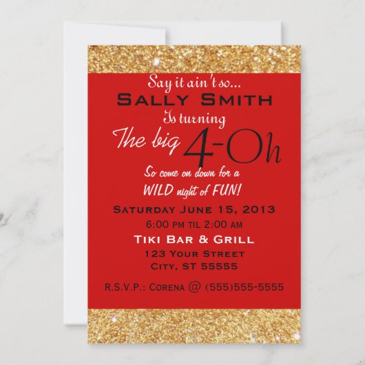 Gouden glitterprint over de heuvel 40e verjaardag kaart (Achterkant)