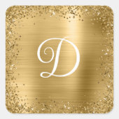 Gouden Glitterrand en Folie Monogram Vierkante Sticker (Voorkant)