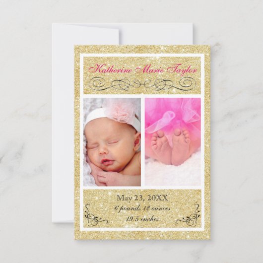 Gouden Glitters - 3x5 Geboorteaankondiging Aankondiging (Voorkant)