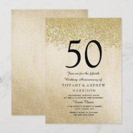 Gouden glitters 50ste huwelijksjubileum uitnodigin kaart