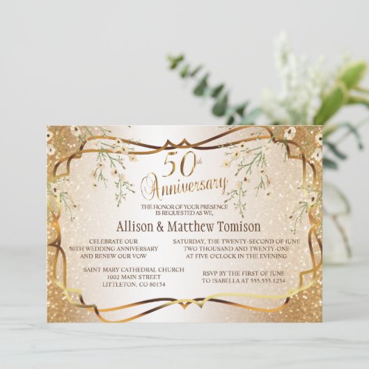 Gouden glitters 50ste trouwdag | doe-het-zelf teks kaart (Staand voorkant)
