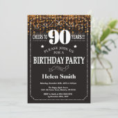 Gouden glitters 90ste verjaardagsuitnodiging kaart (Staand voorkant)