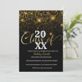 gouden glitters afstudeer uitnodiging (Staand voorkant)