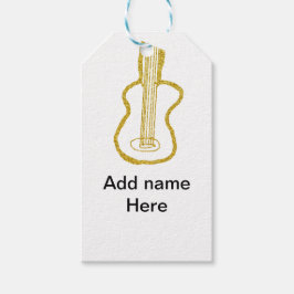 Gouden glitters akoestische gitaar naam krabbel cadeaulabel