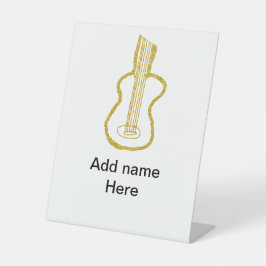 Gouden glitters akoestische gitaar naam krabbel reclamebord met voetstuk