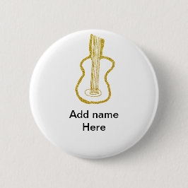 Gouden glitters akoestische gitaar naam krabbel ronde button 5,7 cm