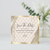 Gouden glitters Bewaar de datum ivoorkleurige uitn Save The Date (Staand voorkant)