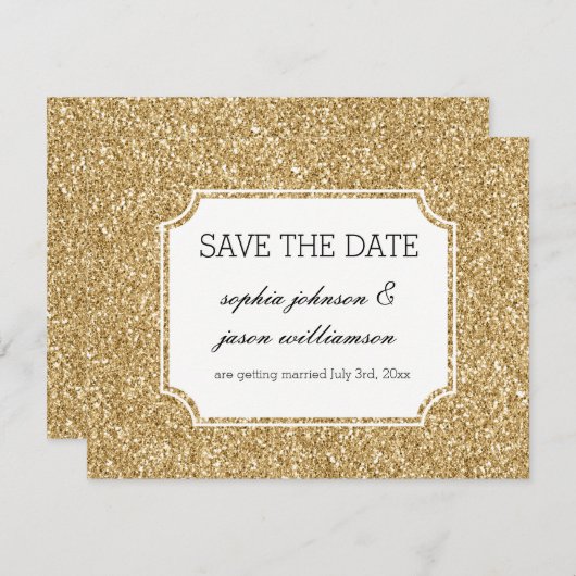 Gouden glitters bewaar de datum save the date (Voorkant / Achterkant)