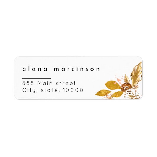 Gouden glitters bloem bruiloft retouradres label (Voorkant)