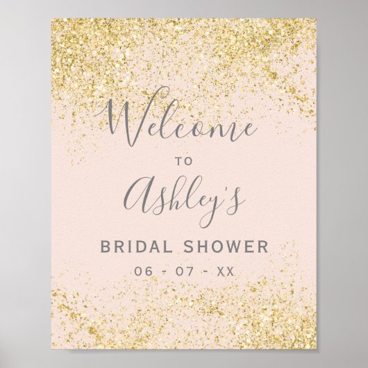Gouden glitters blush roze bruiloft feest begrroet poster (Voorkant)